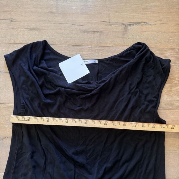 NEW Femme  Black Two‎ Tone Blouse Sz L Sexy Top Stretchy Dressy Office Dark - Picture 8 of 9